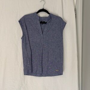 Jones New York Sleeveless Split-Neck Heathered Blue Tank
